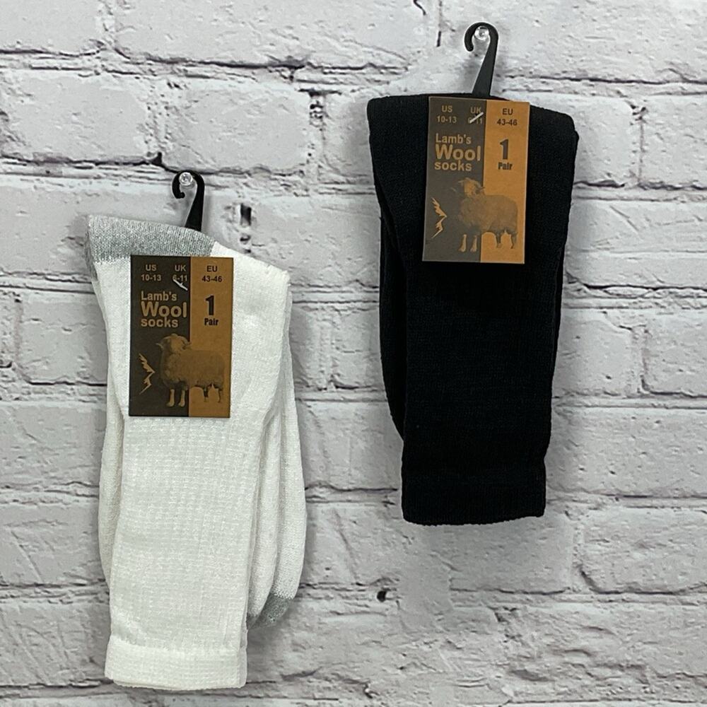 Lamb's Wool Socks Mens Size 10-13 Black White 2 Pair Lightweight Business Casual